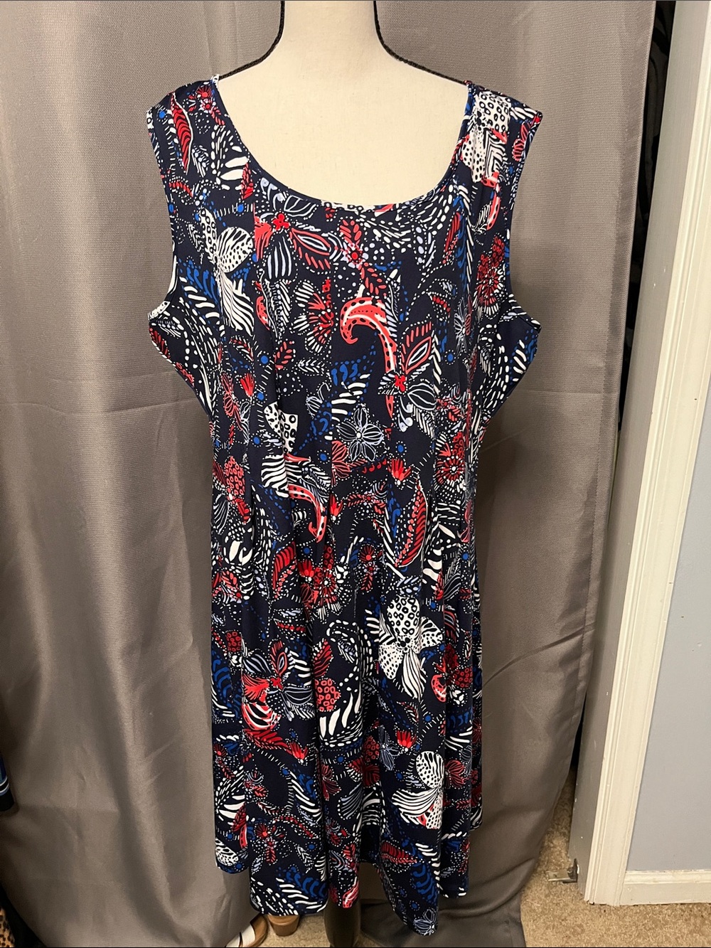 Kim Rogers Navy Maxi Dress with Red, White & Blue Floral Print